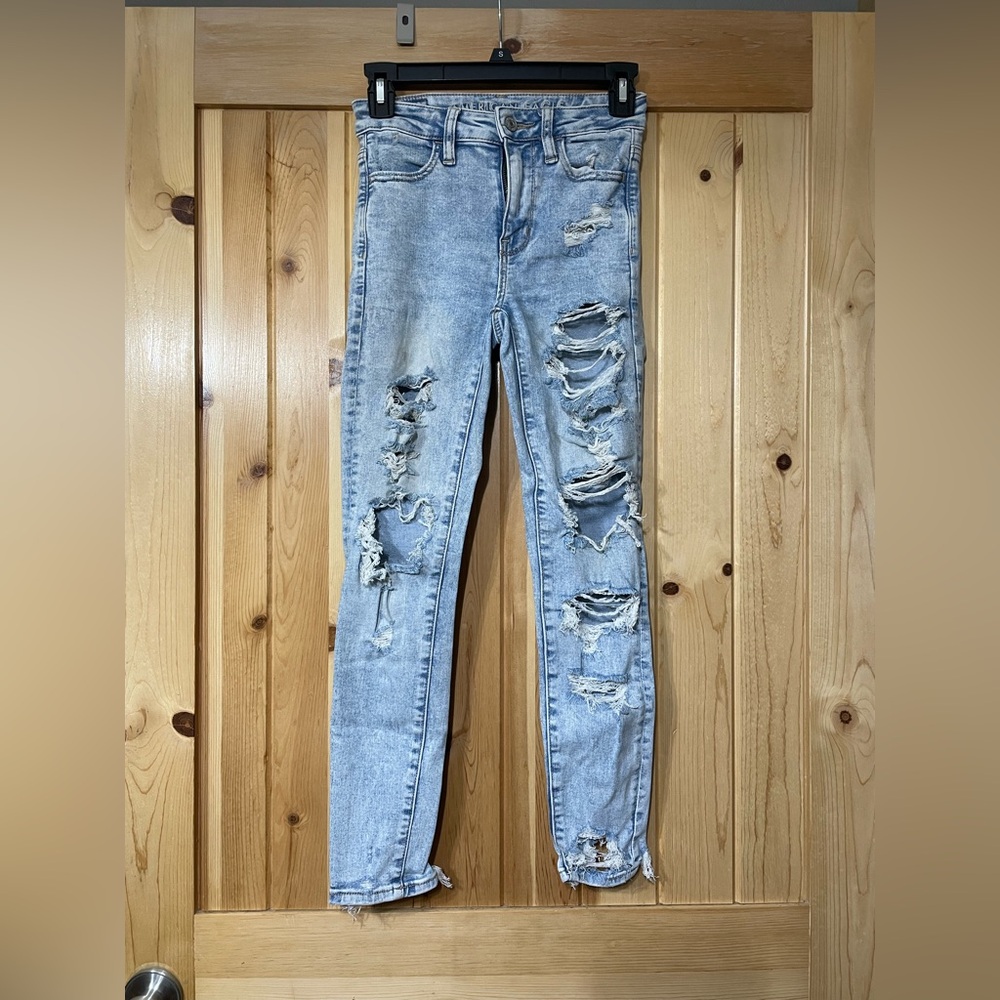 American Eagle High Waisted Skinny Distressed Light Blue Women's Jeans